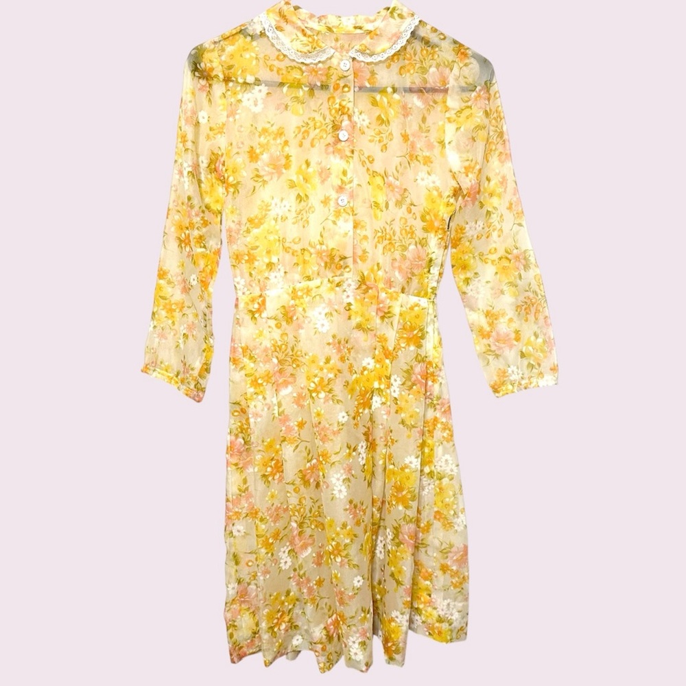 Vintage 60s yellow floral babydoll dress